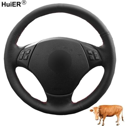 Hand Sewing Car Steering Wheel Cover Funda Volante Top Layer Cow Leather For BMW E90 320 318i 320i 325i 330i 320d X1 328xi 2007
