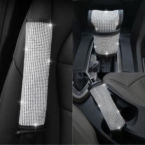 Bling Rhinestones Crystal Car Seat Belt Cover Shoulder Pads Car Shifter Gear Hand Brake Covers Auto Interior Accessories