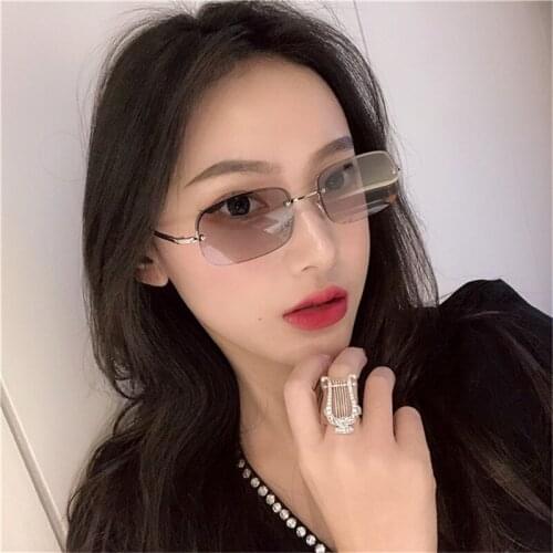 Vazrobe Steampunk Sunglasses Women Male Rimless Sun Glasses for Female Vintage Rectangle Narrow Fashion Style Yellow Red Black