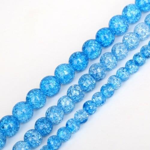 Dia 6/8/10mm Glass Crystal Beads Round Crack Beads Blue Color Fashion DIY Handmade for jewelry making Fit Bracelet Necklaces