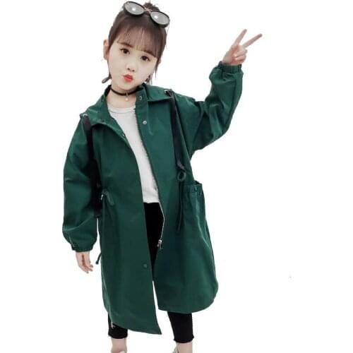 Girls Windbreaker Mid-Length Childrens Jacket Spring Autumn 2021 New Style Little Girl Korea Fashion Hooded Top