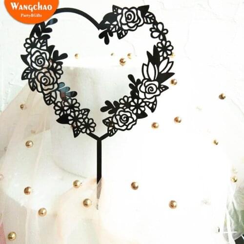 High Quality Acrylic Rose Lace Heart shaped Happy Birthday Cake Topper Romantic Wedding Cake Decorations Supplies