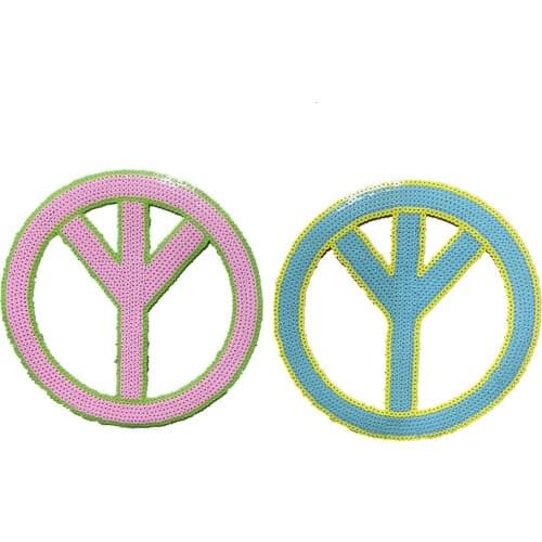 WUYUCONG New Custom 8" Pink Blue Sequined Peace Sign Patches Iron on Embroidery Appliques 1 Piece