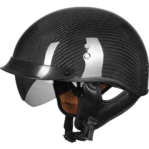 Bright Black Carbon Fiber Motorcycle Helmet Half Helmet Moto Crash Helmet Retro Vintage Motorbike Biker Helmet DOT Certification