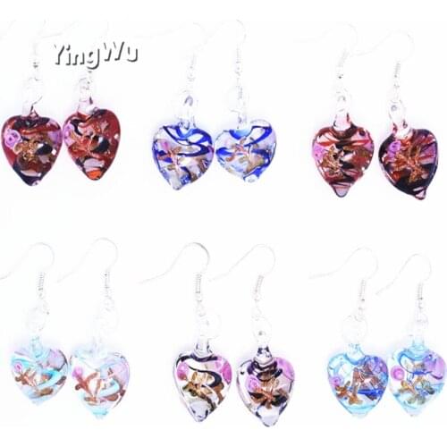 Yingwu Wholesale lots 18pair Fashion Jewelry Charm crystal heart murano glass bead earring gold foil earring