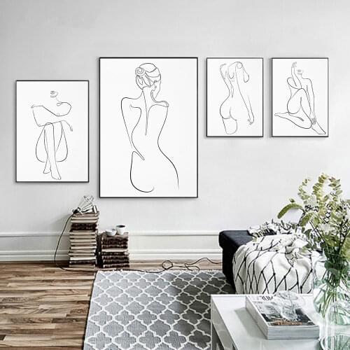 Female Figure Poster Woman Body Canvas Painting Abstract Nude Line Drawing Art Print Modern Wall Picture Living Room Home Decor