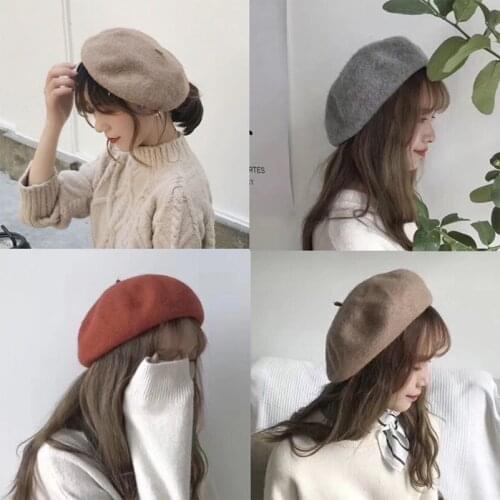 2020 Womens Winter Hats Fall Autumn Full Wool Beret For Ladies Parent-child Warm Cap Spring Solid Vintage Berets Hat Girls