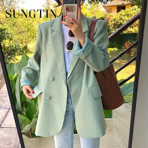 Sungtin Lady Office Wear Women Blazer Jacket Loose Coat Korea Style Vintage Elegant Outerwear Formal Suit Jackets Chic Tops