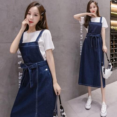 Plus Size 5XL Denim Suspender Dress Womens 2021 Spring/Summer Female Sleeveless Long Robe Jeans Dresses Casual Overalls Femme