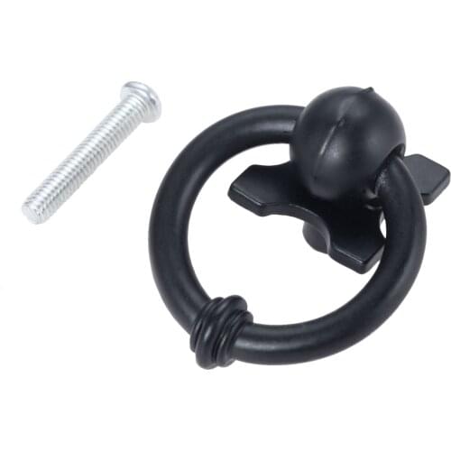 1set Black Ring Knob Single Hole Round Metal Handle Decor Pull with screw 33.40mm Kitchen Bathroom Cabinet Dresser Drawer Door