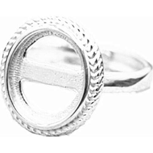 10pcs/lot 925 Sterling Silver Engagement Wedding Semi Mount Ring 10x12mm Oval Cabochon Amber Agate Setting White Gold Color