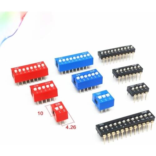 10Pcs Slide Type Switch Module 1 2 3 4 5 6 7 8 9 10 12 Bit 2.54mm Position Way DIP Red Pitch Toggle Switch