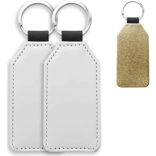 10 Pack Sublimation Blanks Keychain Glitter PU Leather Keychain DIY Heat Transfer Keyring