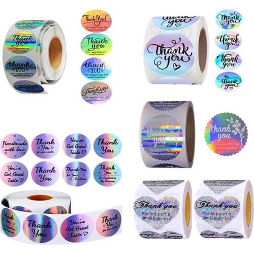 500PCS Thank you stickers You've Got Great Taste Holographic Silver Rainbow Stickers Gift Seal Labels For Envelope Shop Wrapping