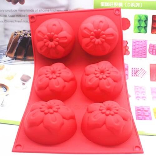 6 cavity Five florets round shape silicone mould handmade soap Chocolate Fondant cake mould Baking mold DIY tools