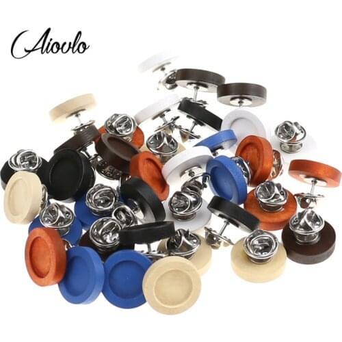 Aiovlo 20pc/lot Fit 12mm Wood Cabochon Brooch Base Holder Brooch Stainless Steel Pin Badge Holder for Diy Jewelry Making Finding