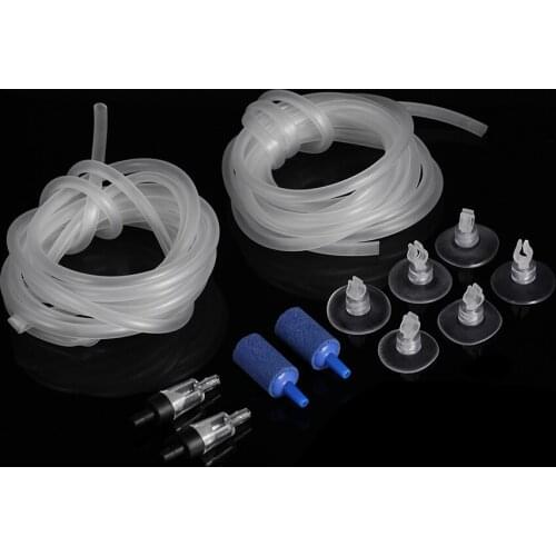 Fish Tank Accessories 2pcs 2.5m 4mm Aquarium Oxygen Pipe Soft Hoses +2pcs Stop Valve + 6pcs Suction Cups +2pcs Air Bubble Stone