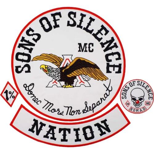 Large SONS OF SILENCE NATION eagle 1% MC Embroidered biker Patches for jeans Clothes jacket