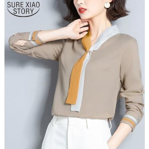 Blusas Mujer De Moda 2021 New Fashion Autumn Loose Chiffon Women Shirts Patchwork Women Blouses and Tops Slim Solid 7026 50