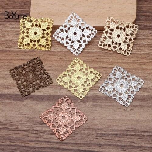 BoYuTe (50 Pieces/Lot) 30MM Square Filigree Findings Metal Brass Diy Hand Made Hair Jewelry Accessories Wholesale