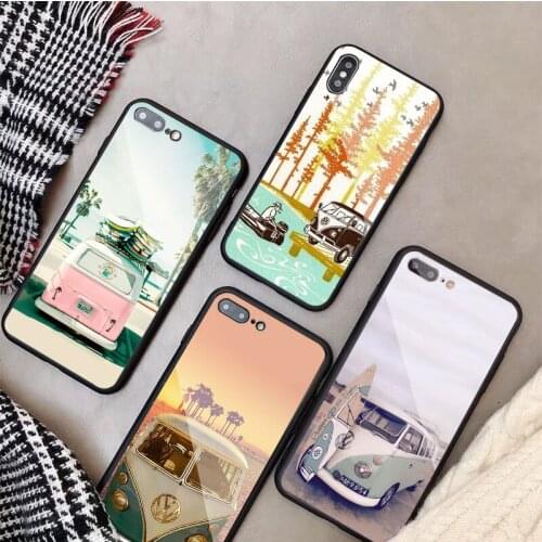 Combi Van Surf Tempered Glass Phone Case For iphone 12 11 Pro Max 5 6 7 8 PLUS X XS XR XSMax Shell