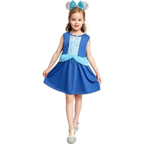 Cinderlla Princess Party Dress for Baby Girls Summer Blue Cotton Clothing Sundress Toddler A Line Gown The Little Glass Slipper