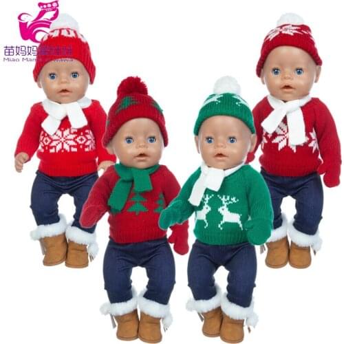 Baby doll clothes sweater 18 inch girl doll winter new year scarf hat gloves Christmas set for dolls clothing