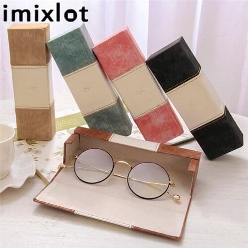 Imixlot Delicate High-grade Hard Leather Glasses Case for Unisex Portable Folding Eyeglass Box Student Creative Accessories