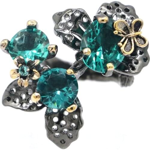 24x15mm Sublime Antique Vintage Rose Created Red Blood Ruby Gift For Womans Black Gold Silver Rings