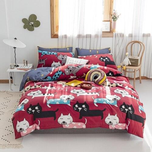 Cats Eat Fish Cute Cartoon Bedding Set Pet Pattern Duvet Cover Set BedSheet Pillow Cover Hello Kity Cat Bedding Ropa De Cama 859
