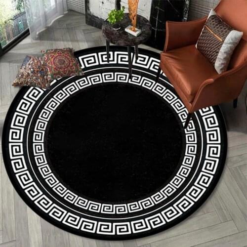 Rugs And Carpets For Home Living Room Black White Grey Geometric Retro Chinese Style Round Rug Large For Bedroom Decoration Mat