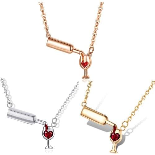 Love Wine Pendant Necklace Woman Necklaces and Pendant Cubic Zirconia Unique Design Jewelry