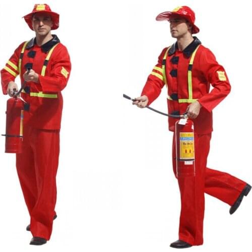 Fancy Adult Fireman Costume Halloween Cosplay Carnival Firefighter Fire Suit Men Role Play Party Clothes Funny Firefighter