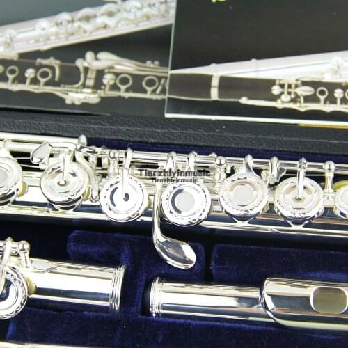 New1pcsflute 16 open hole silver plated flute with Split E mechanism offset +2pcs mouthpiece Plate with silver