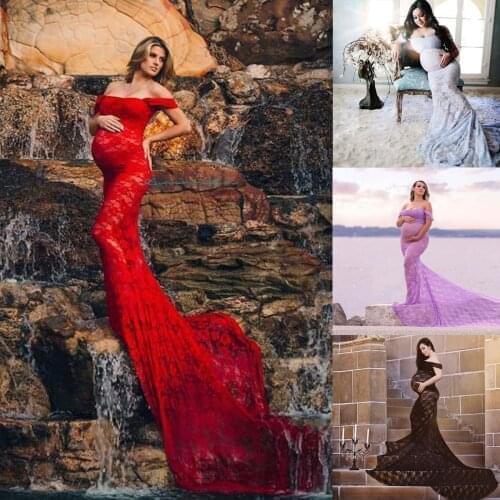 Pregnancy Dress Photo Shoot Women Pregnancy Photography Props Off Shoulder Sleeveless Maternity Solid Dress Long Tail Skirt