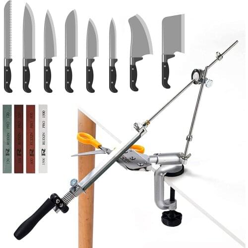 Professional Knife Sharpener Multifunctional Fixed Angle Kit 360 ° Stainless Steel With 4 Sharpening Stones (120/320/600/1500 #)