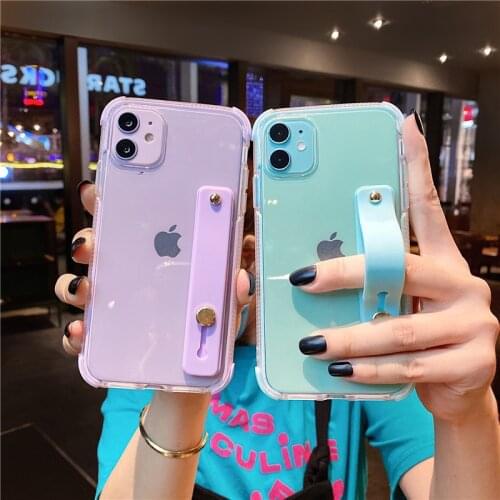 Hot Color frame transparent shockproof wrist support soft phone case for iphone 11 Pro Max X XS Max XR 7 8 Plus SE back cover