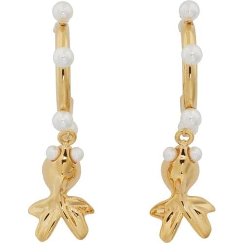 Luxury Jewelry Korea Fashion Vintage Gold Fish With Pearl Aros Personality Aesthetic Aros Ear Pendant 2021 Summer Stud Earrings