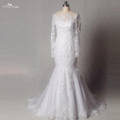 RSW1241 Real Pictures Yiaibridal Lace Appliques Illusion Backless Long Sleeve Mermaid Wedding Dress