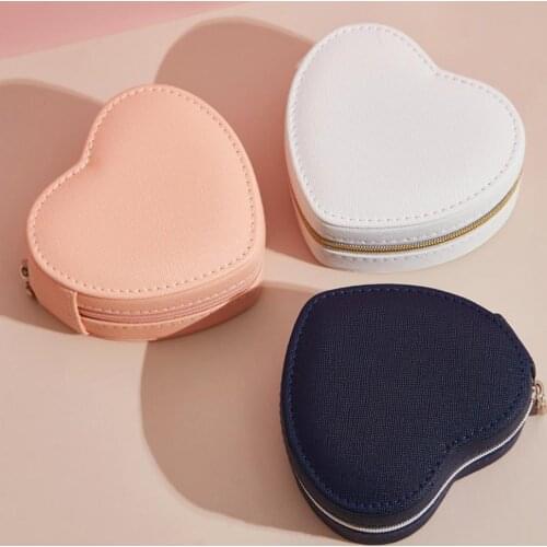 High Quality PU Heart Shape Jewelry Box Portable Storage Organizer Earring Holder Zipper Jewelry Display Travel Box Dropshipping