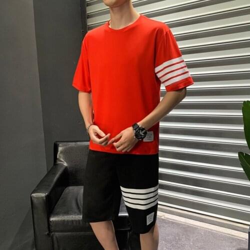 Summer Mens Tracksuit Leisure Sports Suit Fitness Short Sleeve T-shirt Shorts Fast Dry Breathable Leisure Sportswear