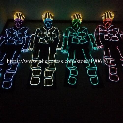 Colorful Super Bright EL Cold Wire Clothes Luminous Ballroom Costumes Suit Stage Performance Dance Wear DJ Bar Party Show