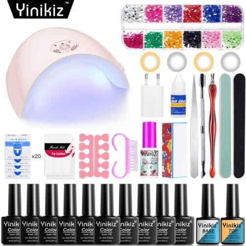 Yinikiz 52Pc Nail Gel Polish Fashion 36 W UV Lamp Nail Art Manicure Kit Gel Varnish DIY Kits Led UV Nail Dryer Set