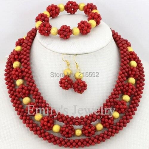 Nigerian Wedding African Beads Jewelry Set Red Fashion Bridal Necklace Jewelry Set African Coral Beads Jewelry Sets CJ117