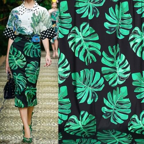 125cm Width Fashion Turtle Leaf Printed Imitate Silk Satin Fabric For Woman Skirt Blouse DIY Cloth Sewing