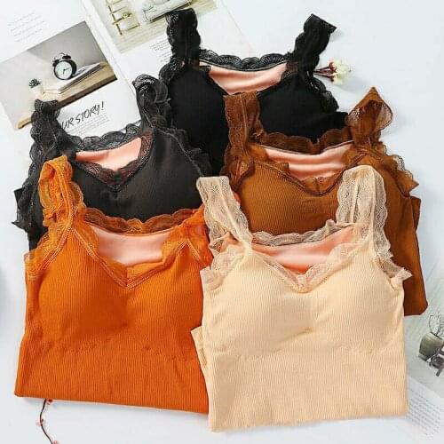 Womens Thermal Underwear Lace Warm Vest Plush Underwear Seamless Tank Top Lady Thickened Underwear Thermal Clothing Inner Wear