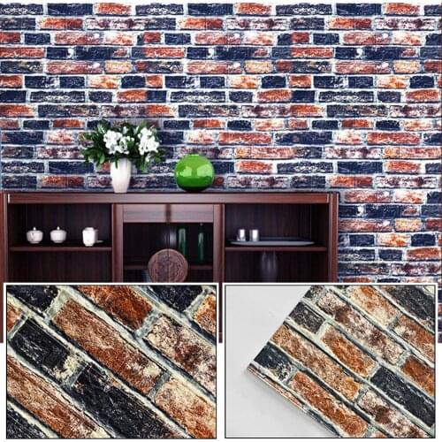 10pcs 3D Brick Wall Stickers DIY Decor Self-Adhesive Waterproof Wallpaper For Kids Room Bedroom 3D Wall Sticker Brick 6mm
