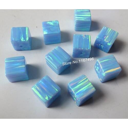 20pcs/lot Op06 Light Blue 8mm Cube Opal Drilled Synthetic Cube Fire Opal Cube Opal for DIY Necklace