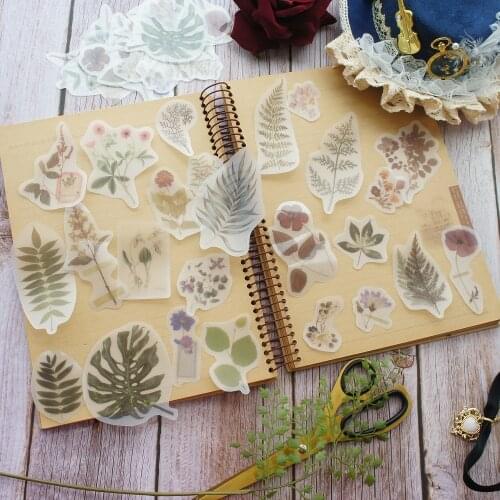 40pcs Washi Paper Made Deep Winter Plants Style Paper Sticker Scrapbooking DIY Gift Packing Label Decoration Tag