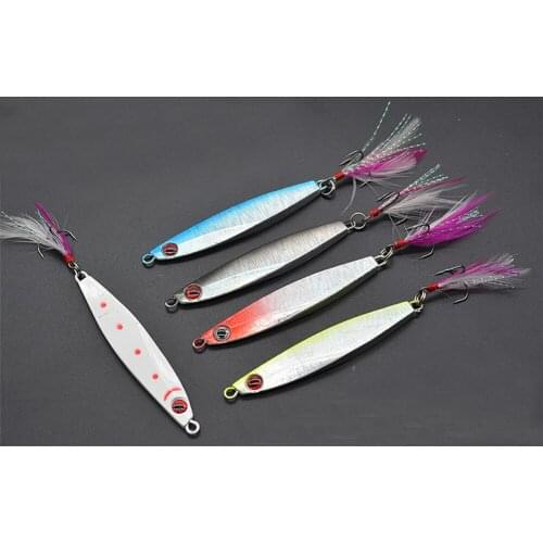 5PCS Sea Fishing lure spoon Jigging Jigbait treble Feather Spanish mackerel baits Feather Hook 8cm/40g